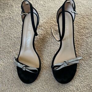 Stuart Weitzman Black Heels with Silver Bow